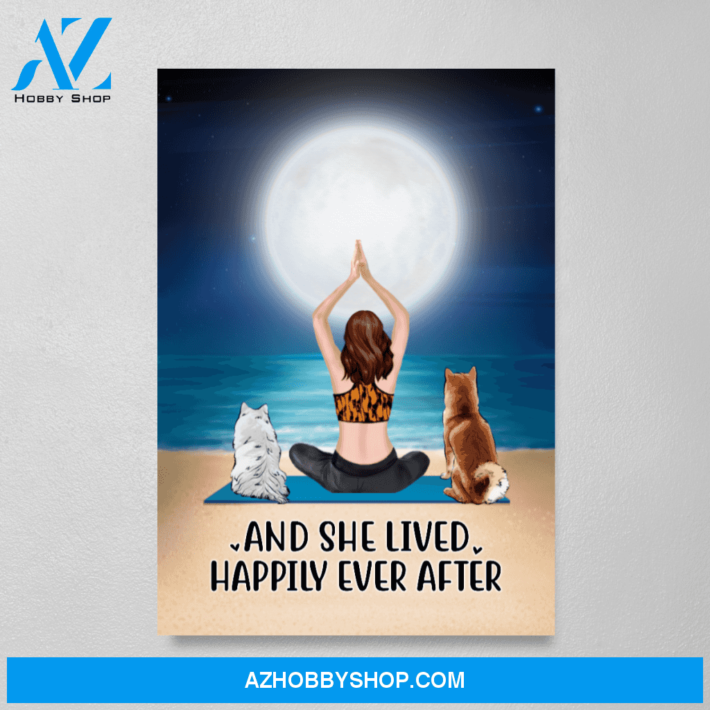 Personalized Canvas/Poster, Yoga Woman with Dogs, Gift for Dog Lovers and Yoga Lovers