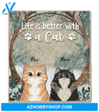 Personalized Cat Blanket - Gift For Cat Lovers, Cat Dad Mom - Upto 3 Cats Quilt - Life Is Better With A Cat