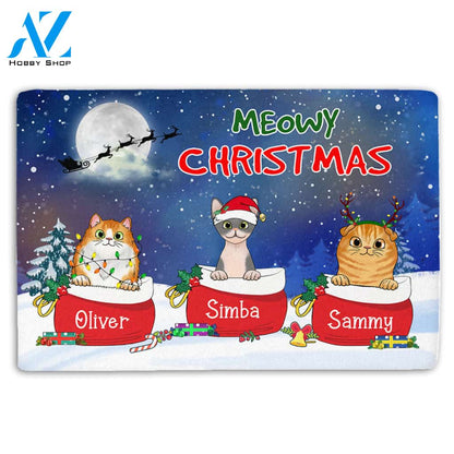 Personalized Cat Breed & Cat Names, Custom Doormat, Meowy Christmas, Cat Mom, Cat Lovers, M0402, LIHD