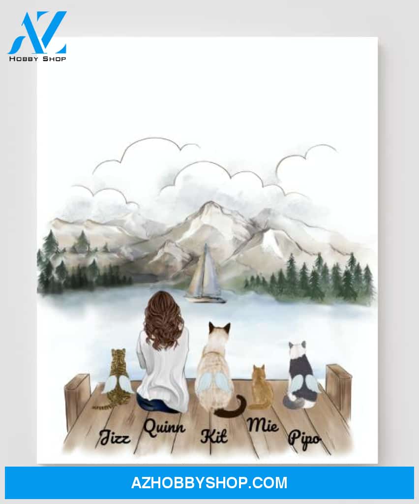 Personalized Cat Canvas, Gifts For Cat Lovers Canvas Wall Art, Wall Decor Visual Art Poster, Canvas Painting, Girl And Cat Pg2273