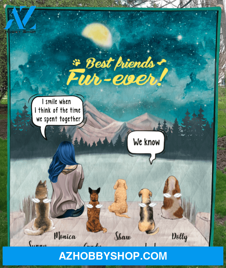 Personalized cat, dog memorial gift idea for cat dog owners, cat dog mom - Mom & 5 Pets memorial quilt blanket - Best Friends Fur - ever