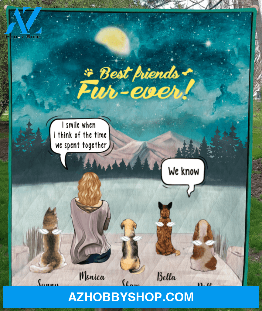 Personalized cat, dog memorial gift idea for cat dog owners, cat dog mom - Mom & 4 Pets memorial quilt blanket - Best Friends Fur - ever