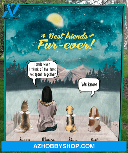 Personalized cat, dog memorial gift idea for cat dog owners, cat dog mom - Mom & 3 Pets memorial quilt blanket - Best Friends Fur - ever