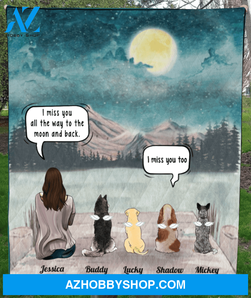 Personalized cat, dog memorial gift idea for cat dog owners, cat dog mom - Mom & 4 Pets memorial quilt blanket - I miss you all the way to the moon and back