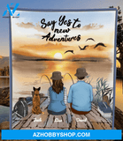 Personalized cat dog & owners blanket gift idea for the whole family, cat dog lovers - Couple & 1 Pet Fishing Fleece Blanket - Say yes to a new adventure