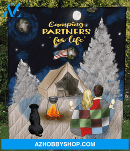 Personalized cat dog & owners camping blanket gift idea for the whole family, cat dog lovers - Couple & 1 Pet Snow Mountain Quilt