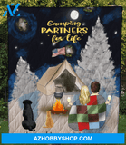 Personalized cat dog & owners camping blanket gift idea for the whole family, cat dog lovers - Couple & 2 Pets Snow Mountain Quilt