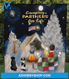 Personalized cat dog & owners camping blanket gift idea for the whole family, cat dog lovers - Couple & 4 Pets Snow Mountain Quilt