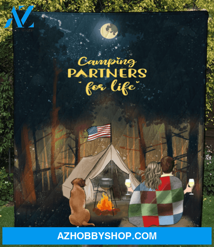 Personalized cat dog & owners camping blanket gift idea for the whole family, cat dog lovers - Couple & Pet Forest Camping Quilt