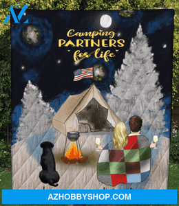 Personalized cat dog & owners camping blanket gift idea for the whole family, cat dog lovers - Couple & Pet Snow Mountain Quilt