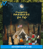 Personalized cat dog & owners camping blanket gift idea for the whole family, cat dog lovers - Parents, 1 Kid & 1 Pet Forest Camping Quilt