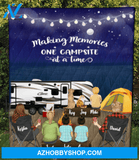 Personalized cat, dog & owners camping blanket gift idea for the whole family - Parents, 1 Teen, 3 Kids & 2 Pets night beach camping quilt