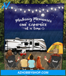 Personalized cat, dog & owners camping blanket gift idea for the whole family - Parents, 2 Kids & 1 Pet night beach camping quilt