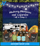 Personalized cat, dog & owners camping blanket gift idea for the whole family - Parents with 1 Teen, 2 Kids & 3 Pets night beach camping quilt blanket