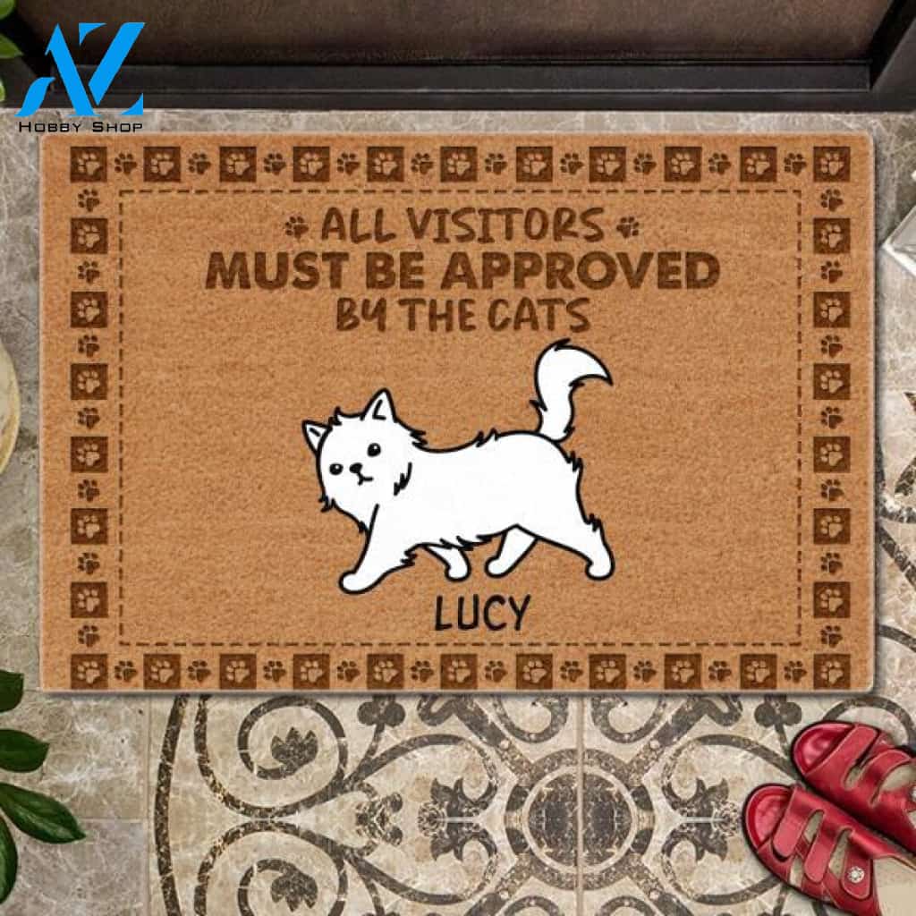 Personalized Cat Doormat, All Visitors Must Be Approved By Cats, Personalized Cat Welcome Doormat | Welcome Mat | House Warming Gift