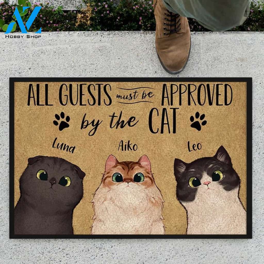 Personalized Cat Doormat, Cat Lover Gift, All Guests Must Be Approved By The Cat Doormat, Welcome Home Mat, New Home Gift, Housewarming Gift