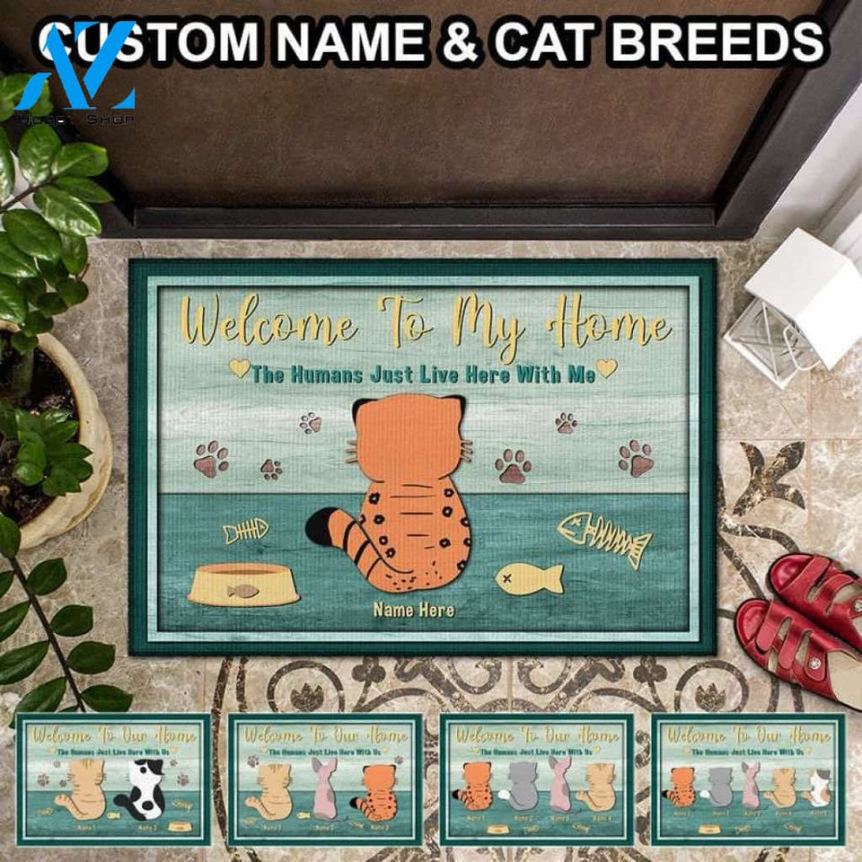 Personalized Cat Doormat, Welcome To Our Home, Cute Chubby Cats Doormat, Custom Cat Doormat, Gift For Cat Lovers, Welcome Mat, Funny Doormat