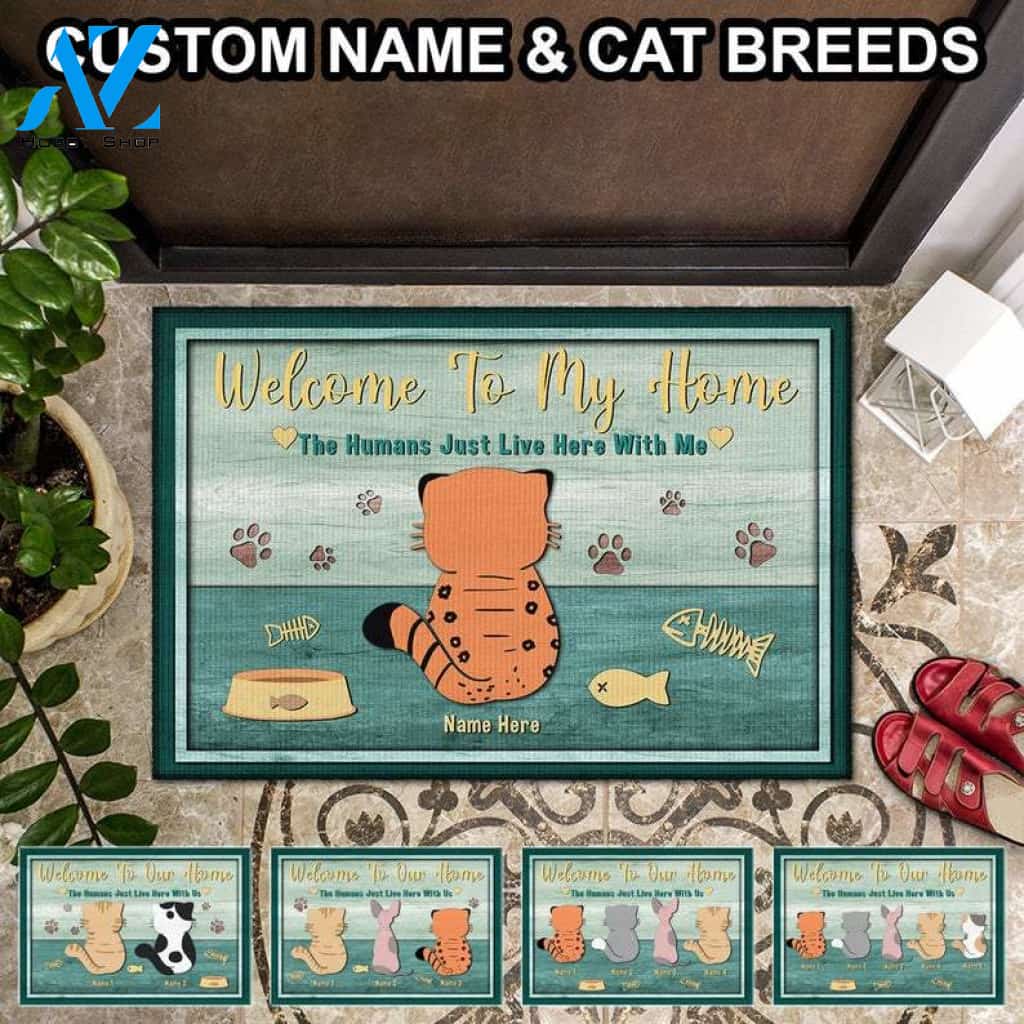 Personalized Cat Doormat, Welcome To Our Home, Cute Chubby Cats Doormat, Custom Cat Doormat, Gift For Cat Lovers, Welcome Mat, Funny Doormat