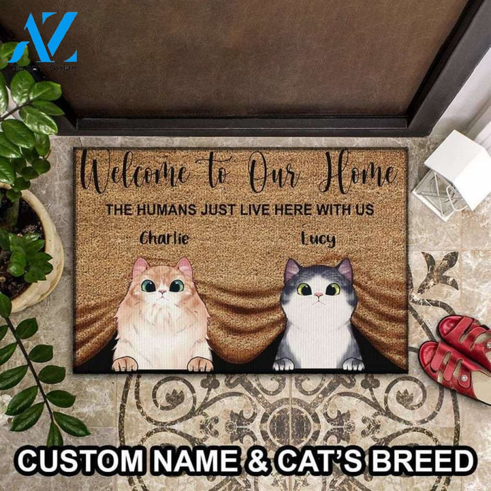 Personalized Cat Doormat, Welcome To Our Home, Cute Cat Doormat, Custom Cat Doormat, Gift For Cat Lovers, Welcome Home Mat, Funny Doormat