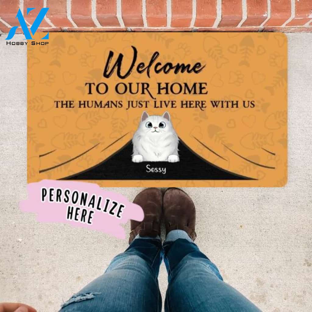 Personalized Cat Doormat, Welcome To Our Home Doormat, Cat Welcome Mat, Cat Lovers Gift, Welcome Home Mat, Funny Doormat, Housewarming Gift