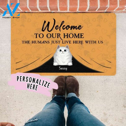 Personalized Cat Doormat, Welcome To Our Home Doormat, Cat Welcome Mat, Cat Lovers Gift, Welcome Home Mat, Funny Doormat, Housewarming Gift