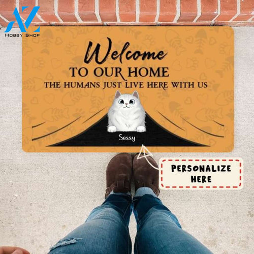 Personalized Cat Doormat, Welcome To Our Home Doormat, Cat Welcome Mat, Cat Lovers Gift, Welcome Home Mat, Funny Doormat, Housewarming Gift