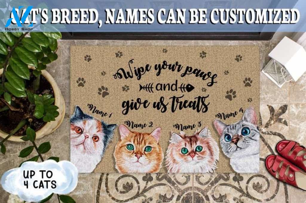 Personalized Cat Doormat, Wipe Your Paws and Give Me Treats Doormat, Funny Cat Doormat, Cat Prints, Cat Lover Gift, Welcome Mat, Home Decor