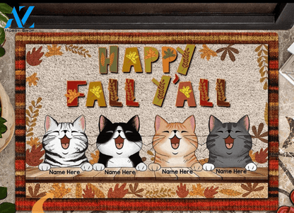 Personalized Cat Happy Fall Y'all Thanksgiving Funny Doormat Gift For Cat Lovers Home Decor Warm House Gift Welcome Mat Halloween Decor