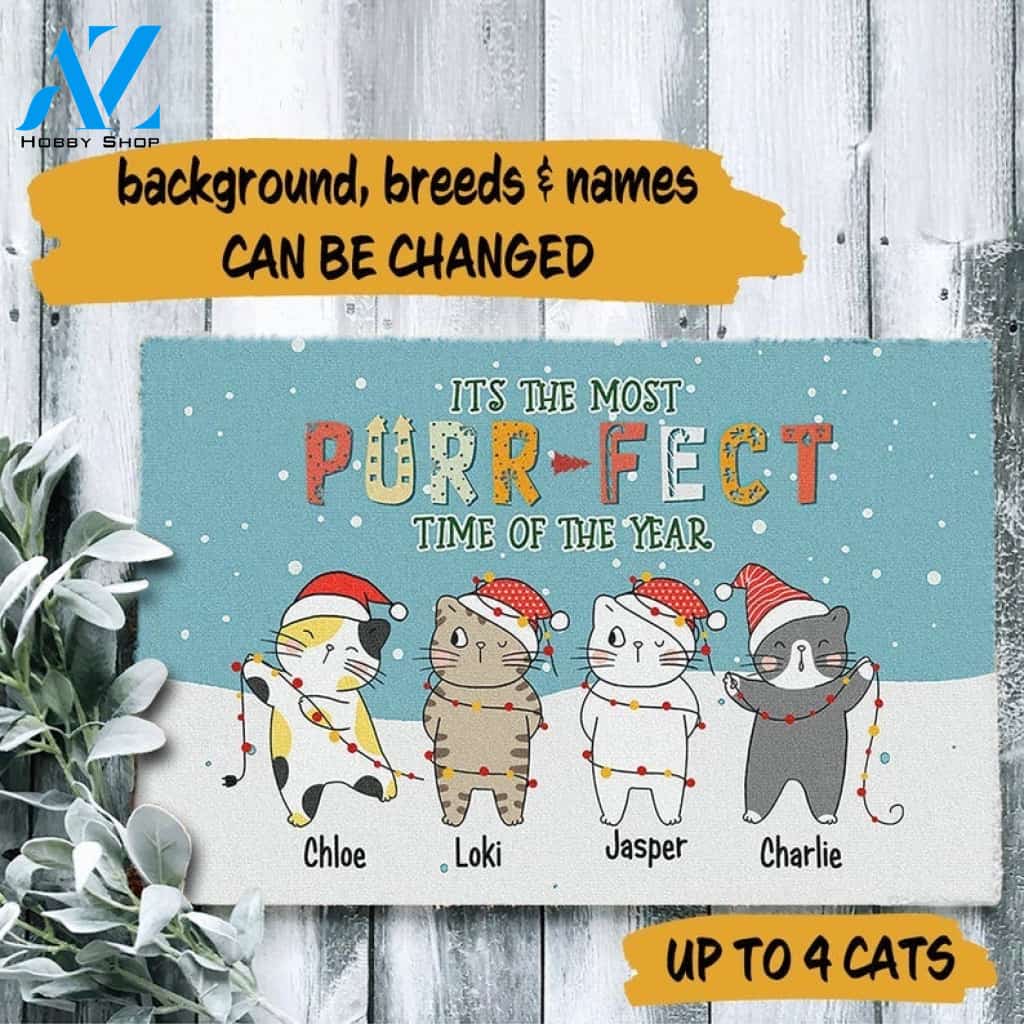 Personalized Cat It's the most PURR-FECT time of the year Christmas Funny Doormat Gift For Cat Lovers Birthday Gift Home Decor Warm House Gift Welcome Mat
