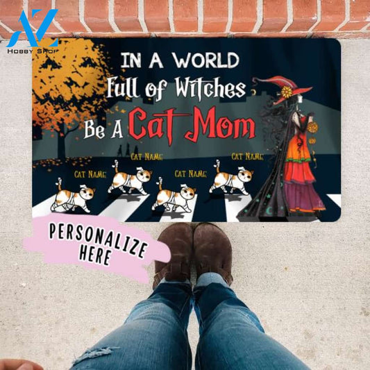 Personalized Cat Lovers Halloween Gift Doormat, Gift For Cat Lovers, Funny Halloween