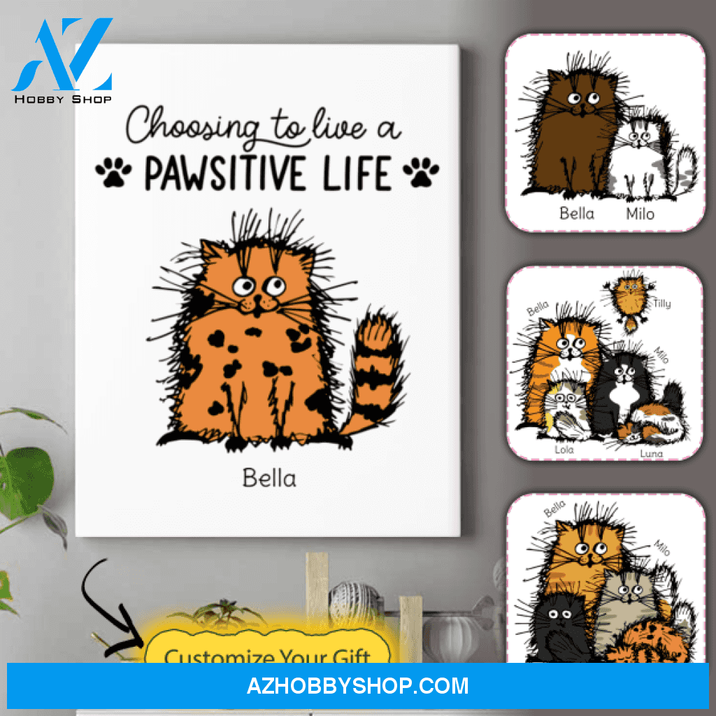 Personalized Cat Print Canvas - Gift Ideas For Cat Lovers - Up To 7 Cats