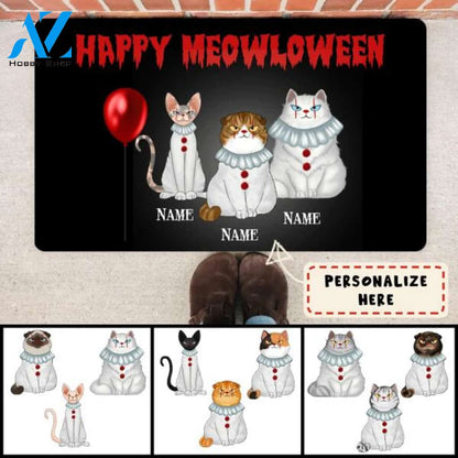 Personalized Cats Happy Meowloween Halloween Doormat, Custom Up To 3 Cats