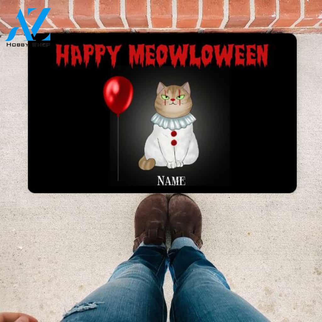 Personalized Cats Happy Meowloween Halloween Doormat, Custom Up To 3 Cats