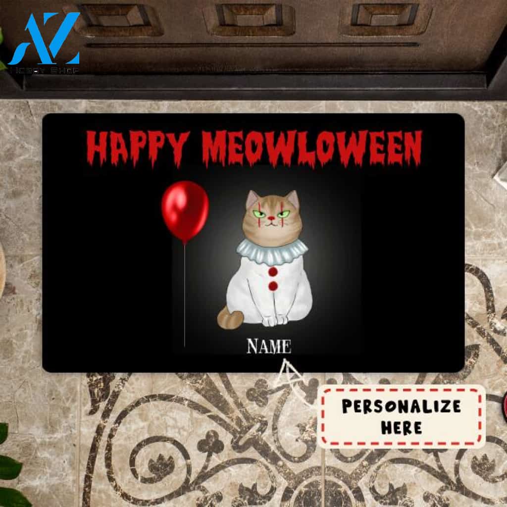 Personalized Cats Happy Meowloween Halloween Doormat, Custom Up To 3 Cats
