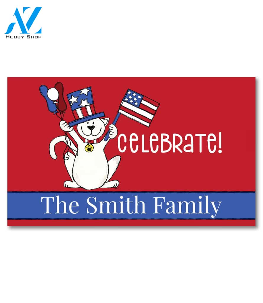 Personalized Celebrate! Patriotic Cat Doormat - 18" x 30"