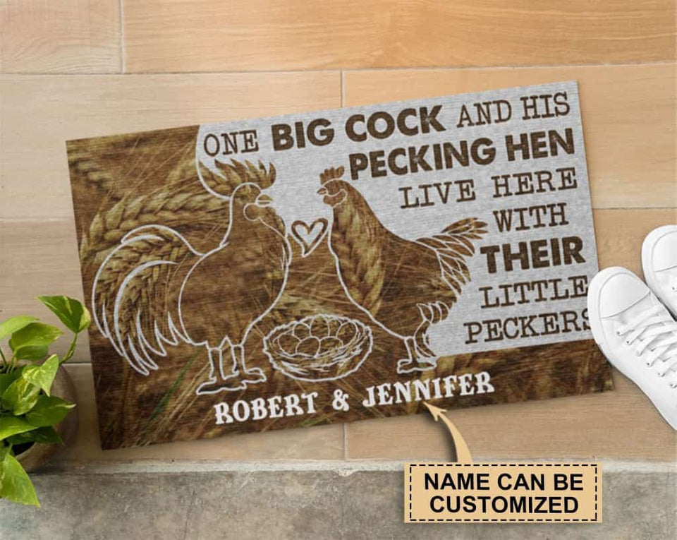 Personalized Chicken Couple Live Here Doormat