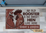 Personalized Chicken Couple Rooster And Hen Live Here Customized Doormat