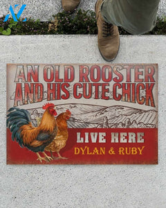 Personalized Chicken Old Rooster Cute Chick Vintage Funny Indoor And Outdoor Doormat Gift For Couple Wife Husband Decor Warm House Gift Welcome Mat