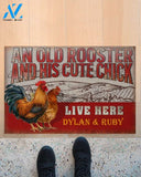 Personalized Chicken Old Rooster Cute Chick Vintage Funny Indoor And Outdoor Doormat Gift For Couple Wife Husband Decor Warm House Gift Welcome Mat