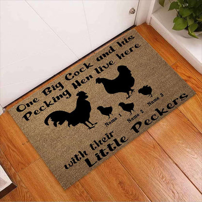 Personalized Chicken One Big Cock Custom Name Doormat Welcome Mat