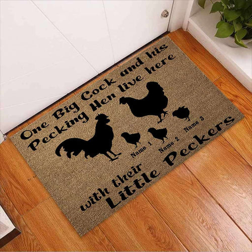Personalized Chicken One Big Cock Custom Name Doormat Welcome Mat