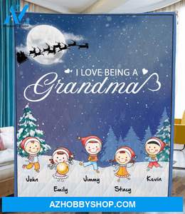 Personalized Christmas Blanket Gift idea for Grandma - 5 Kids - I love being a Grandma