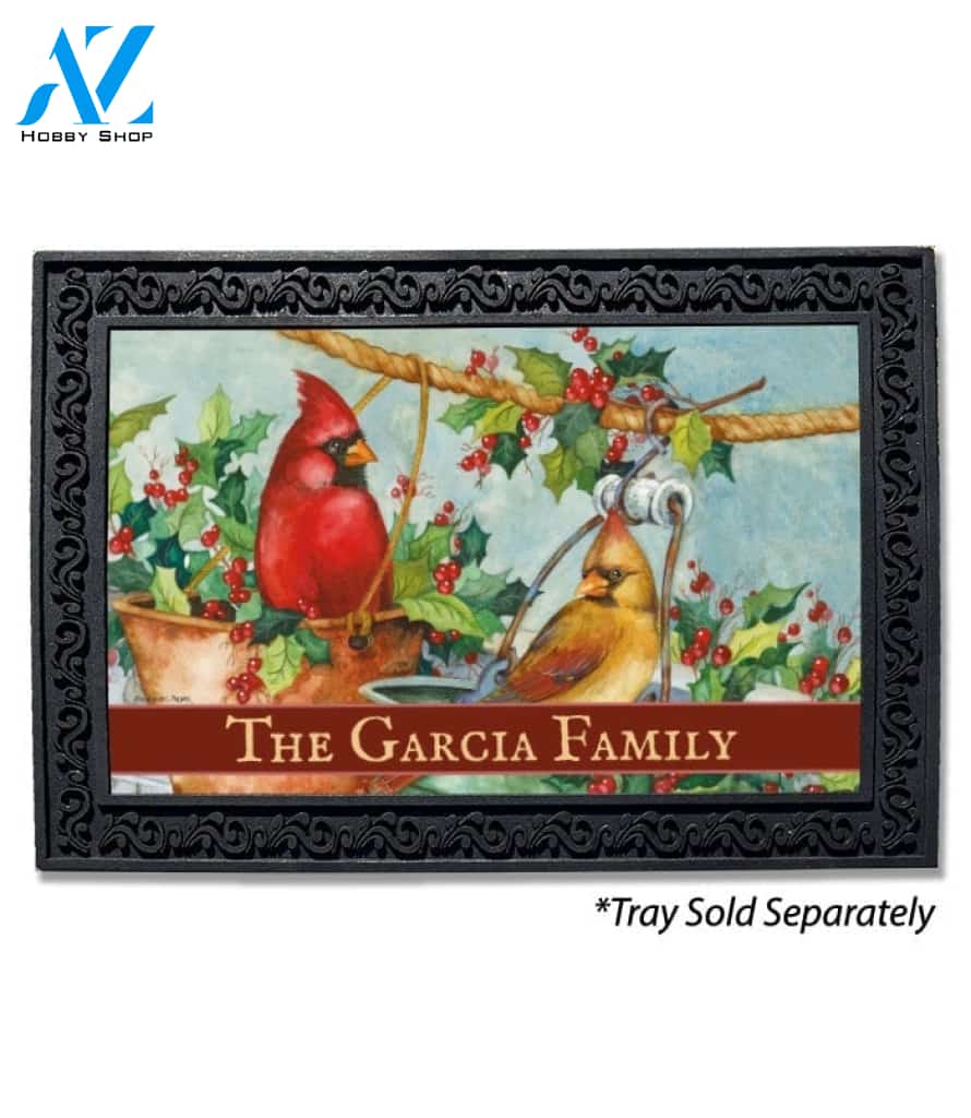 Personalized Christmas Bucket Cardinals Doormat - 18" x 30"