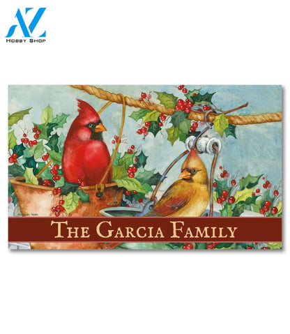 Personalized Christmas Bucket Cardinals Doormat - 18" x 30"