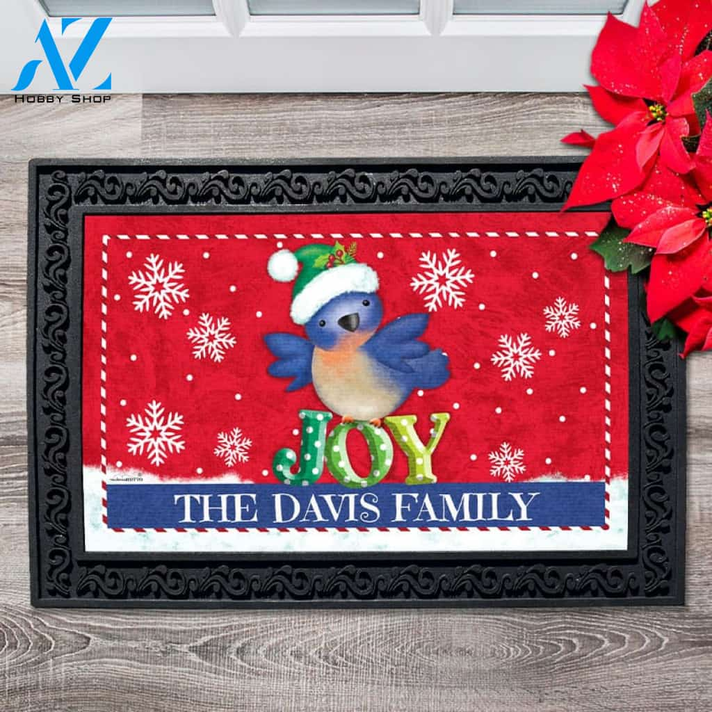 Personalized Christmas Joy Bluebird Doormat - 18