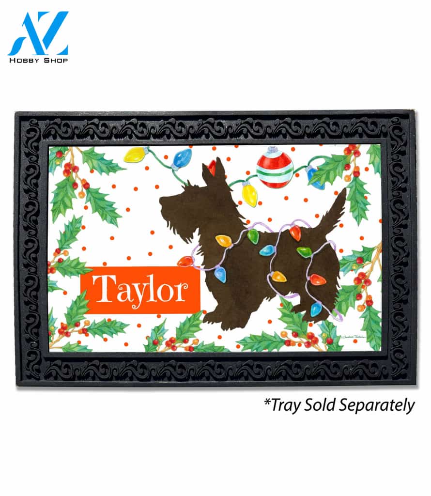Personalized Christmas Lights Scottie Doormat - 18" x 30"