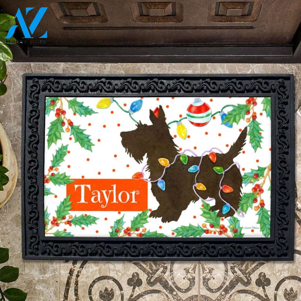 Personalized Christmas Lights Scottie Doormat - 18" x 30"