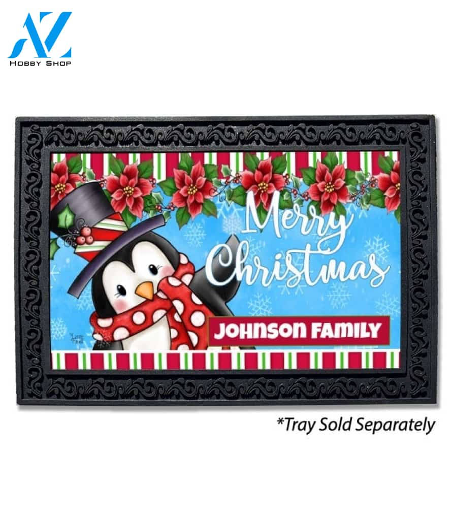 Personalized Christmas Penguin Doormat - 18" x 30"