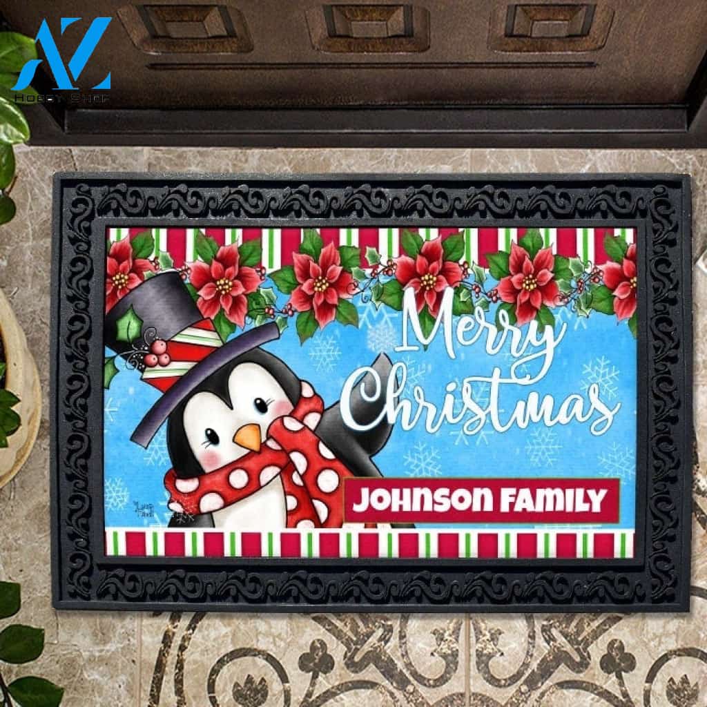 Personalized Christmas Penguin Doormat - 18