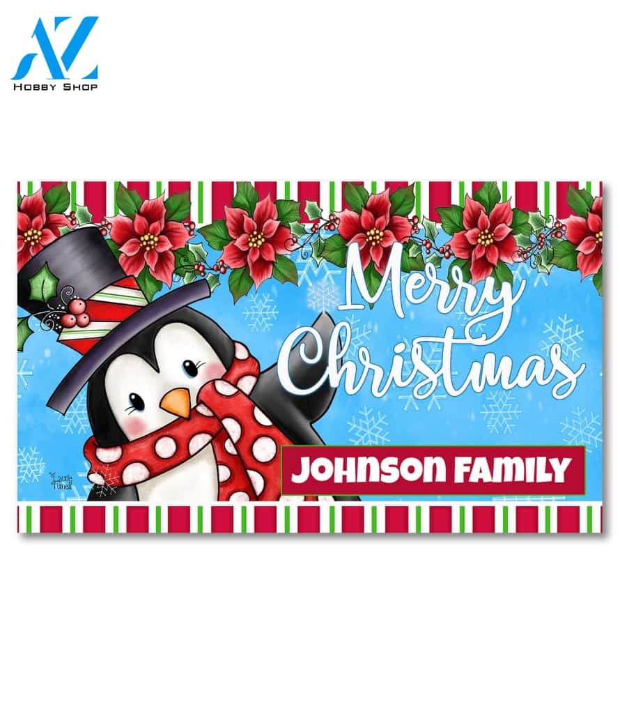 Personalized Christmas Penguin Doormat - 18" x 30"